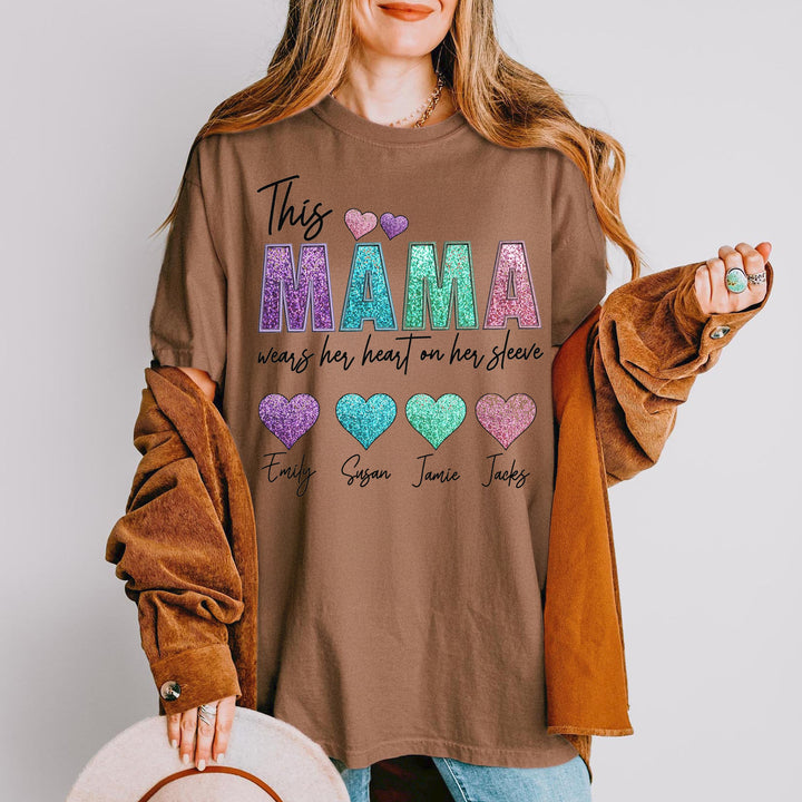 Glitter This Mama Loves Her Hearts On Her T-Shirt