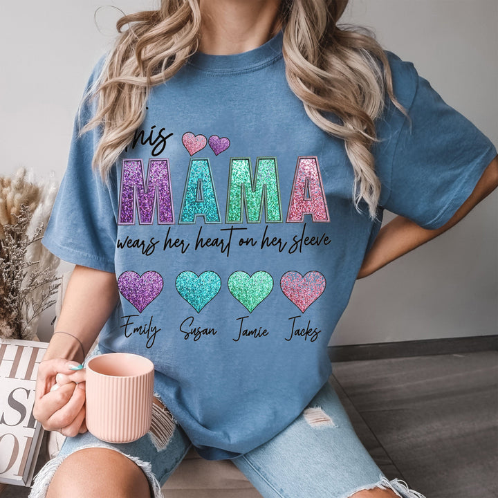 Glitter This Mama Loves Her Hearts On Her T-Shirt