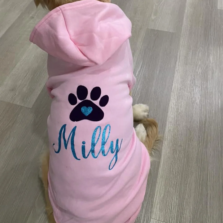 Sweat à capuche personnalisé à imprimé patte scintillante, doux et chaud, pour chien et chat