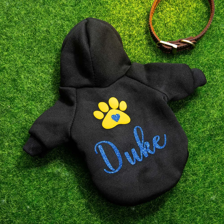 Sweat à capuche personnalisé à imprimé patte scintillante, doux et chaud, pour chien et chat