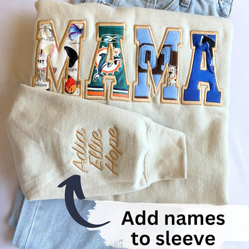 MAMA Keepsake Sweatshirt with Baby Clothes Keepsake Idea Custom Mothers Day Gift Personalized Gift Idea for Grandma Baby Outfit Mom Gift
