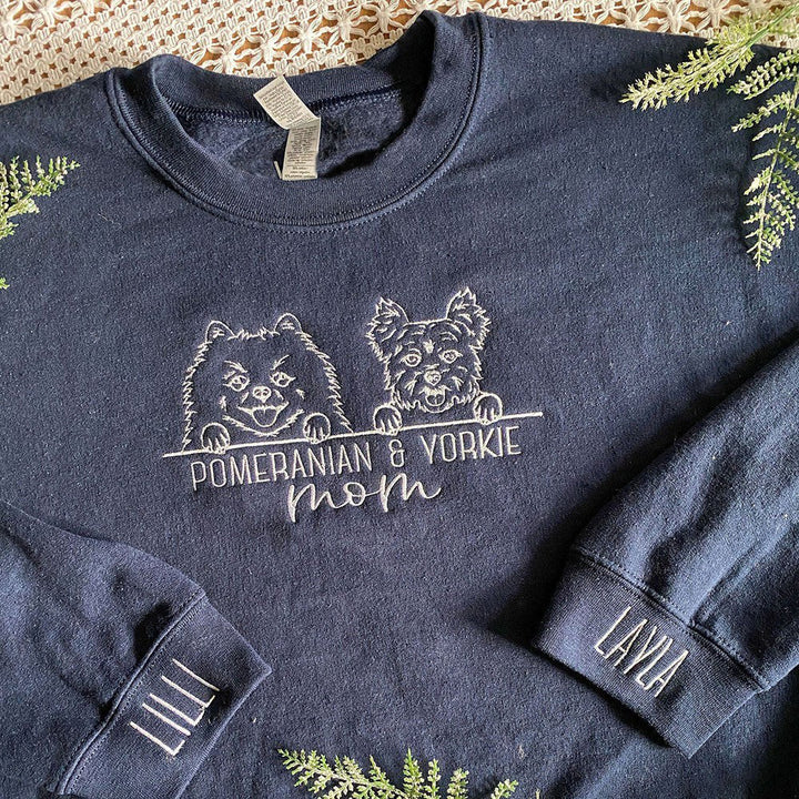 Embroidered Pet Portrait Sweatshirt Hoodie With Pet Name Christmas Gift For Dog Mom Pet Lovers