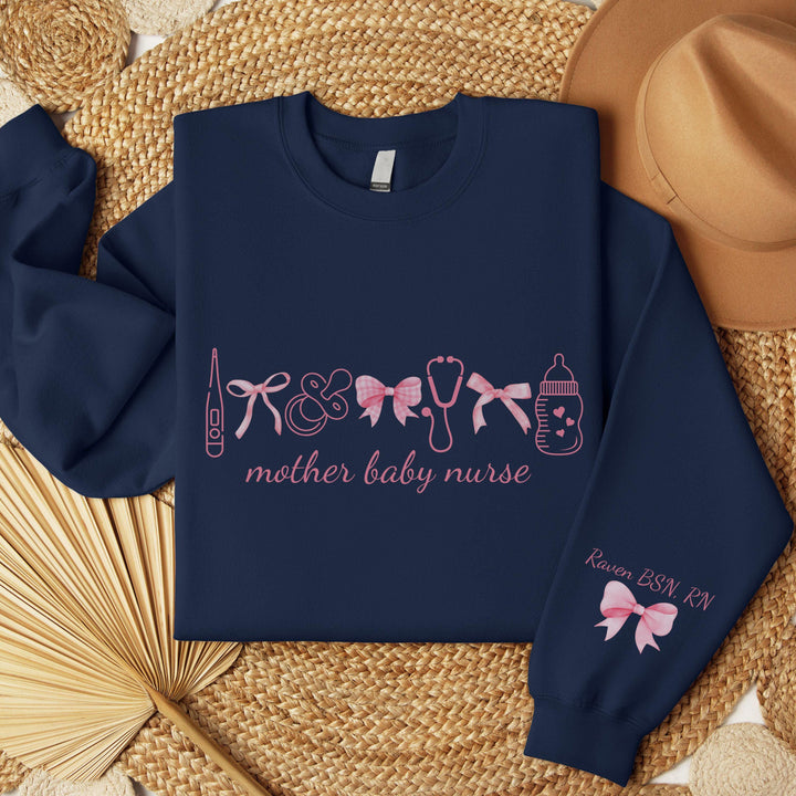 Personalized Mother Baby Nurse Sweatshirt, Custom Postpartum Crewneck Sweatshirt