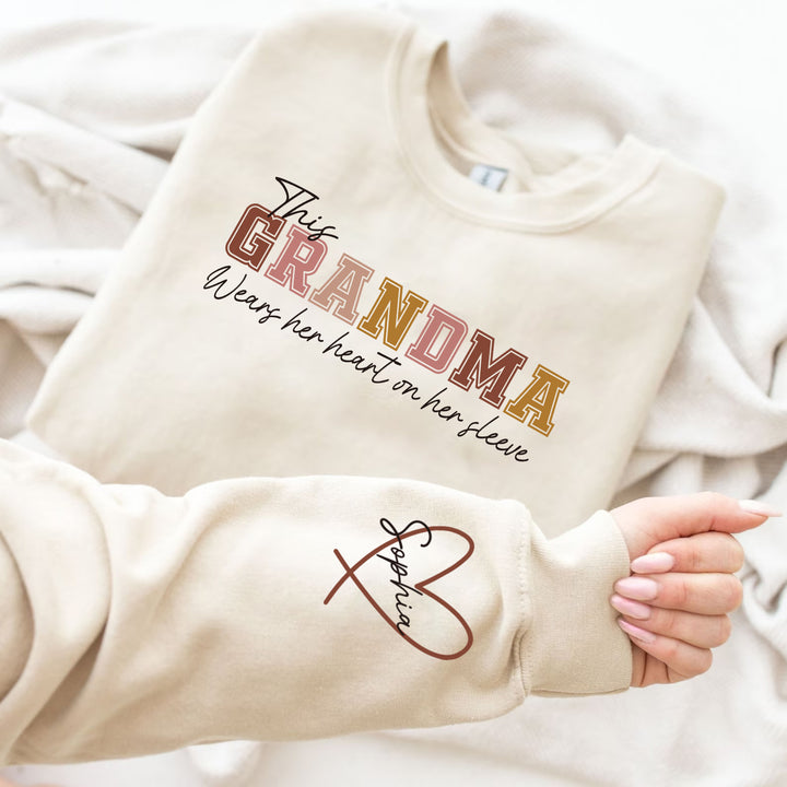 Custom Wear Heart On Sleeve Sweatshirt For Mom And Grandma