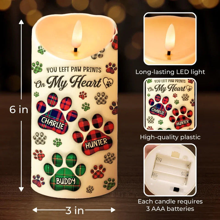 You Left Paw Prints On My Heart - Memorial Personalized Custom LED Candle - Sympathy Gift