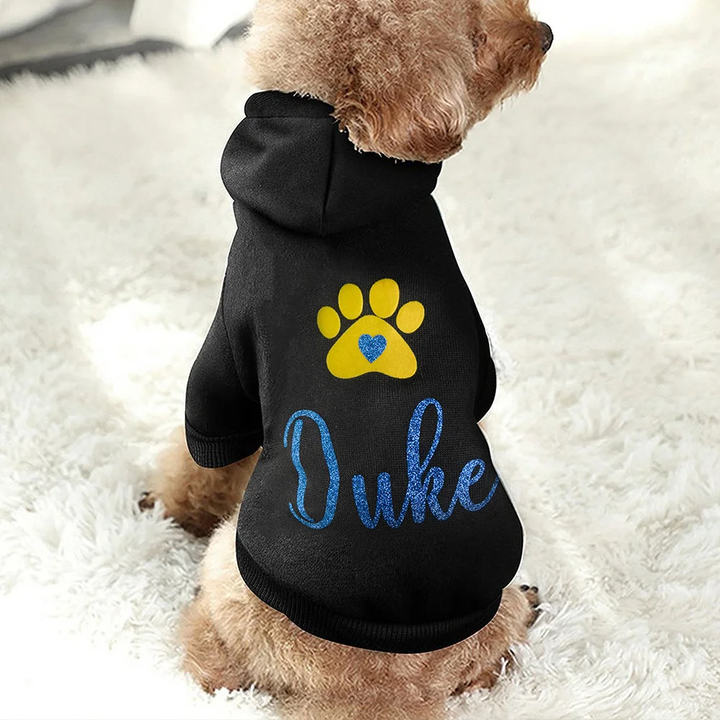 Sweat à capuche personnalisé à imprimé patte scintillante, doux et chaud, pour chien et chat