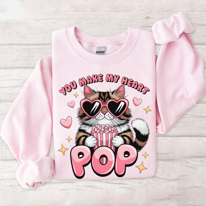 Du bringst mein Herz zum Knallen, Katzen-Valentinstag-Sweatshirt
