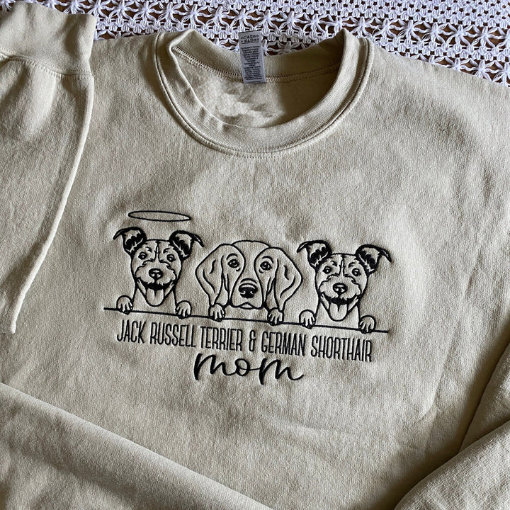 Embroidered Pet Portrait Sweatshirt Hoodie With Pet Name Christmas Gift For Dog Mom Pet Lovers