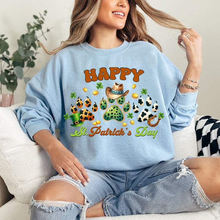 St. Patrick's Day Transfer, Happy Dog Paw Ready To Press, Lucky Full Color Sweatshirt