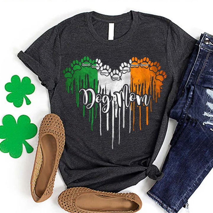 T-shirt personnalisé pour chien de la Saint-Patrick avec motif patte de drapeau