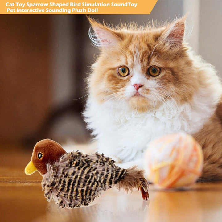 Interactive Cat Toy Plush Sparrow With Realistic Bird Sounds