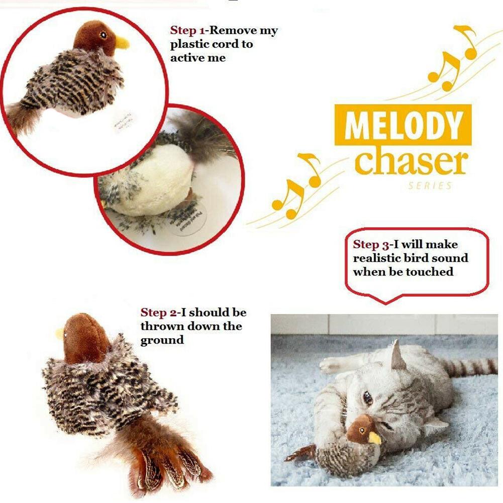 Interactive Cat Toy Plush Sparrow With Realistic Bird Sounds