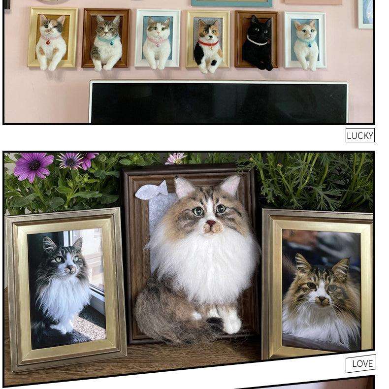 Handmade Cat Wool Felt Frame - Personalized Pet 3D Portrait