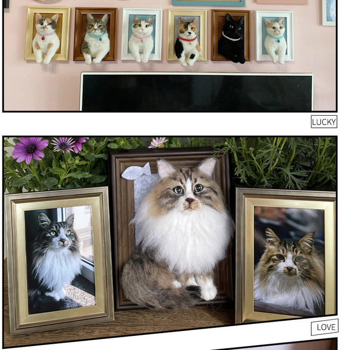 Handmade Cat Wool Felt Frame - Personalized Pet 3D Portrait