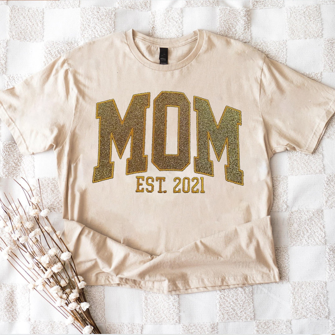 Custom Embroidered Glitter Vinyl Mama T-Shirt