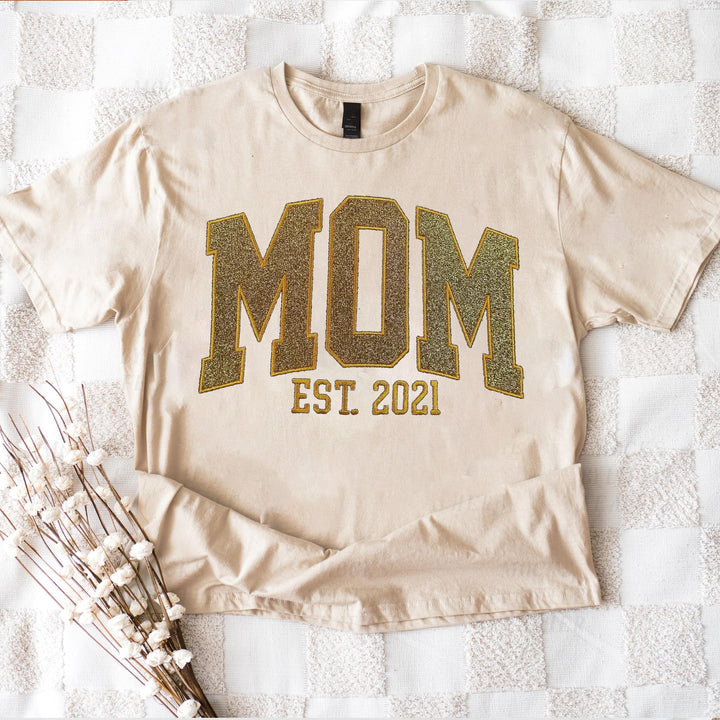 Custom Embroidered Glitter Vinyl Mama T-Shirt
