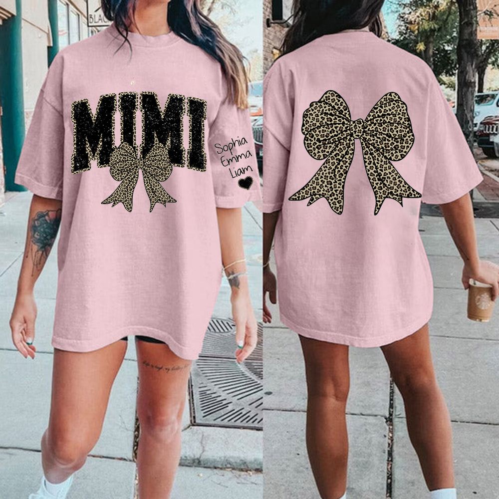 Personalized Mimi Mom Leopard Bow T-Shirt