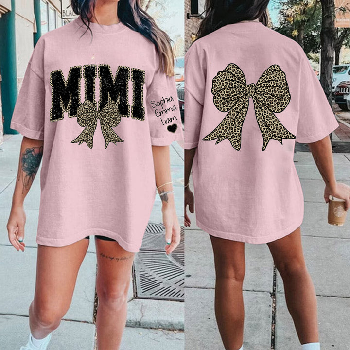 Personalized Mimi Mom Leopard Bow T-Shirt