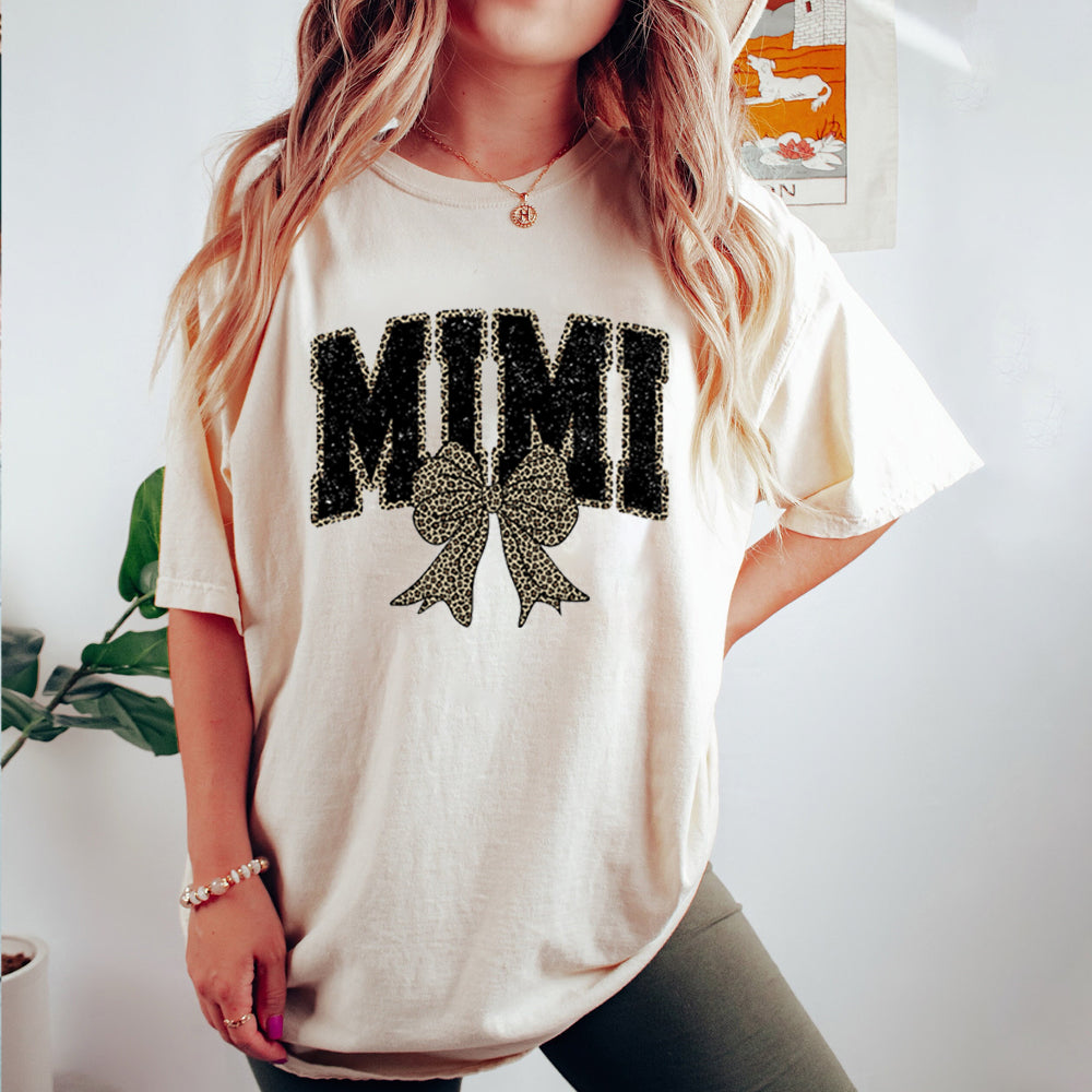 Personalized Mimi Mom Leopard Bow T-Shirt