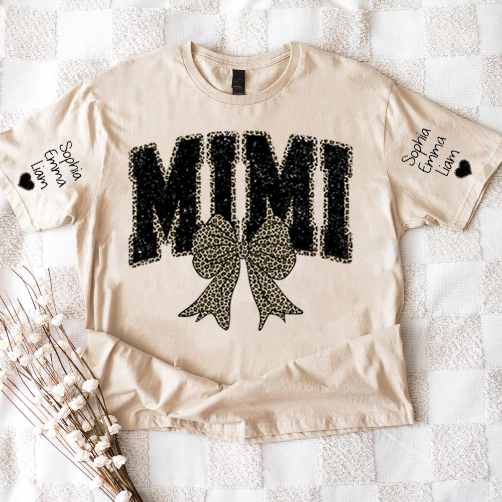 Personalized Mimi Mom Leopard Bow T-Shirt