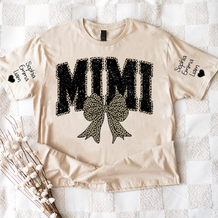 Personalized Mimi Mom Leopard Bow T-Shirt