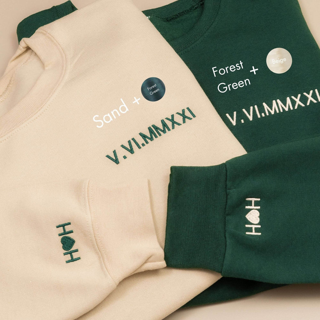 Custom Embroidered Roman Numeral Anniversary Date Couple Hoodies