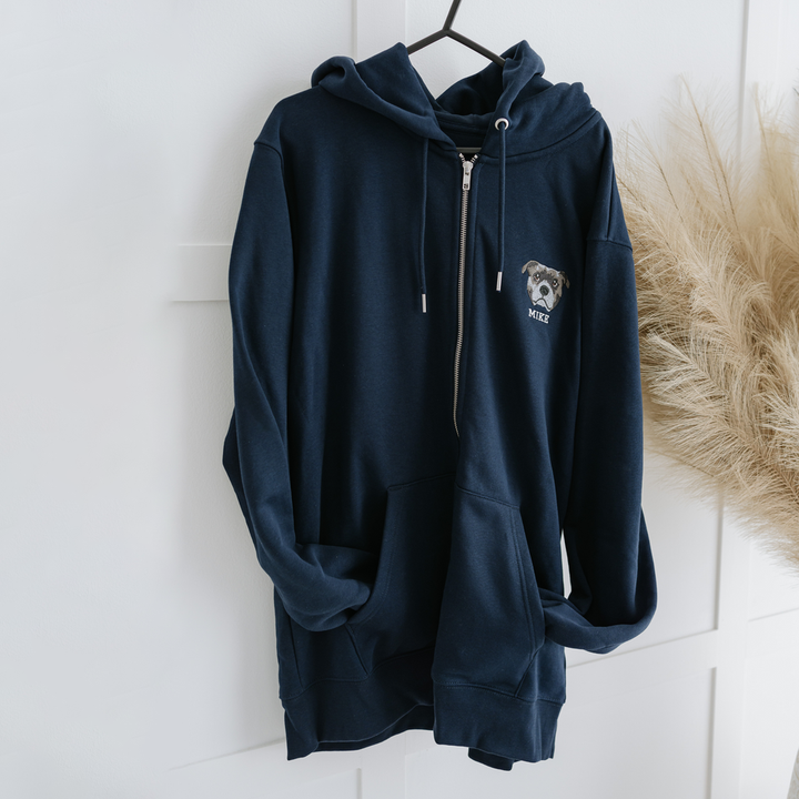 Embroidered Pet Portrait Organic Zip up Hooded Sweatshirt