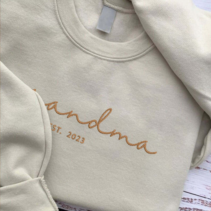 Grandma with Grandkids Names Crewneck, Pregnancy announcement gift