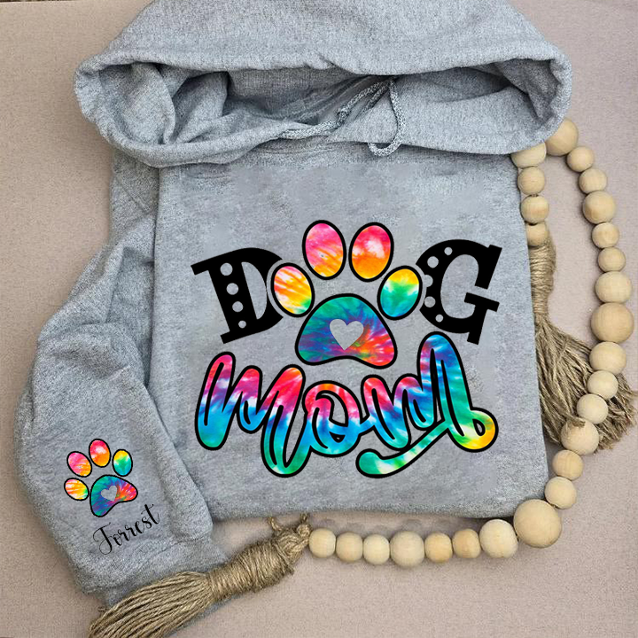 Custom tie-dye dog mom leopard paw print hoodie