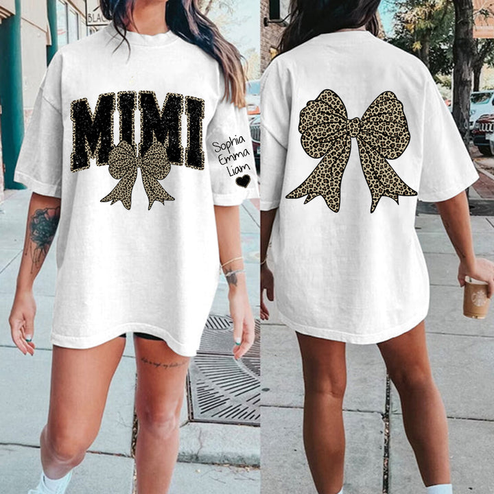 Personalized Mimi Mom Leopard Bow T-Shirt