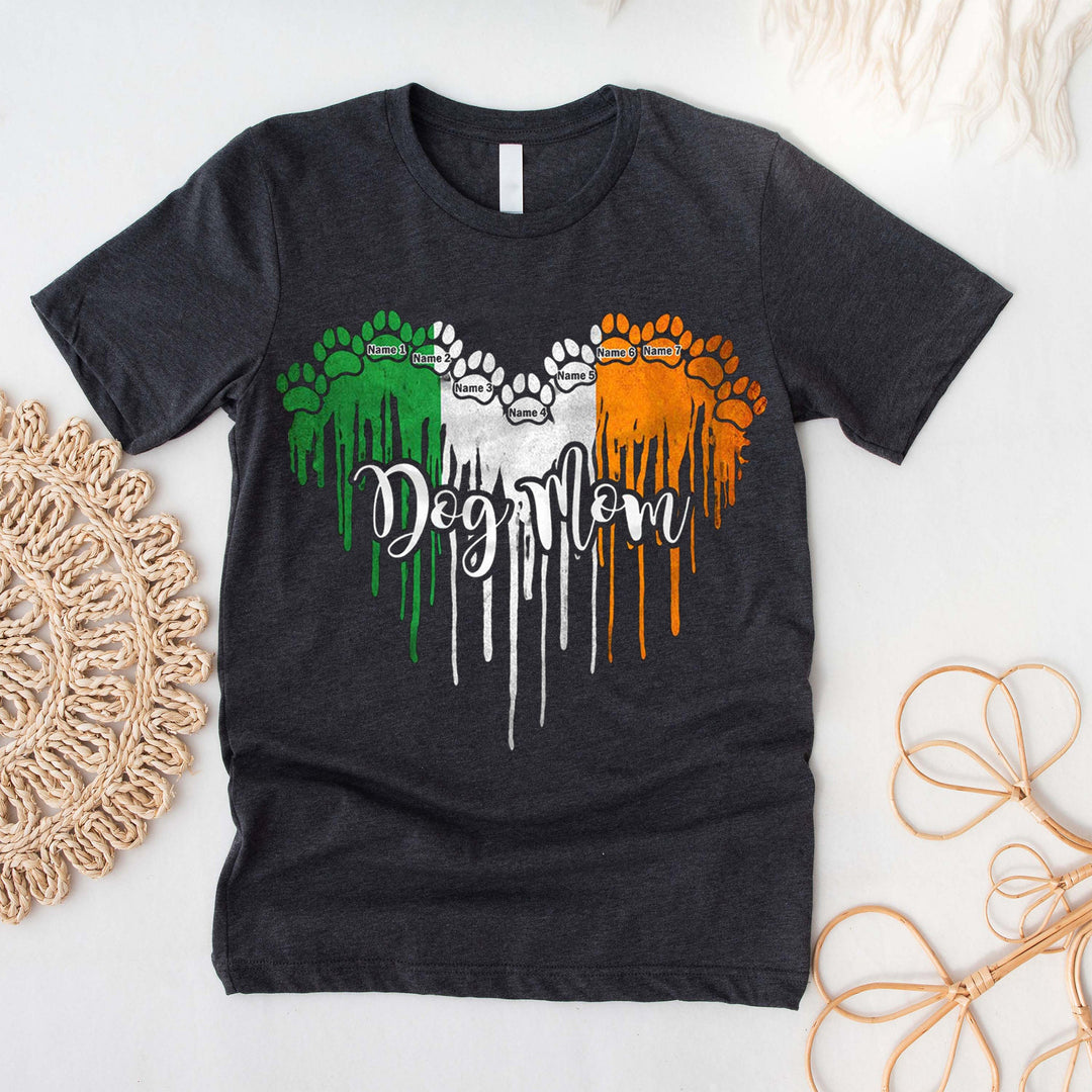 T-shirt personnalisé pour chien de la Saint-Patrick avec motif patte de drapeau