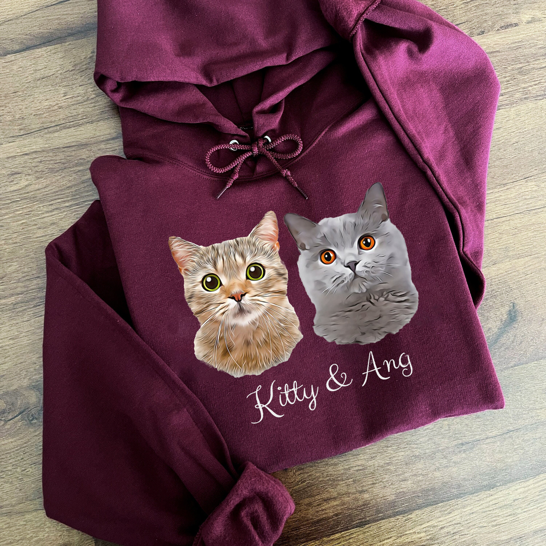 Personalized Cat Hoodie using Pet Portrait and Pet Name