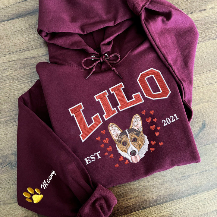 Custom Pet Portrait Embroidered Cat Hoodie