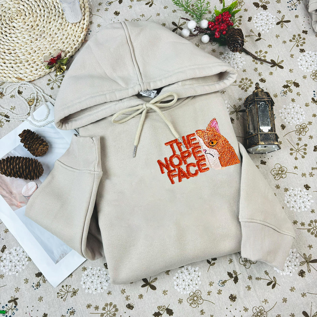 Nope Face Cat Embroidered Sweatshirt
