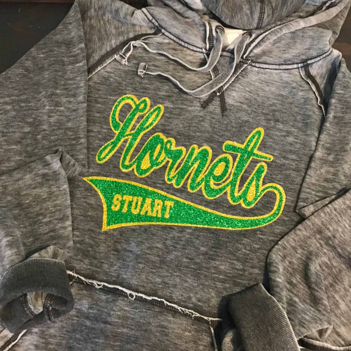 Distressed Hoodie With Glitter Or Regular Team Names