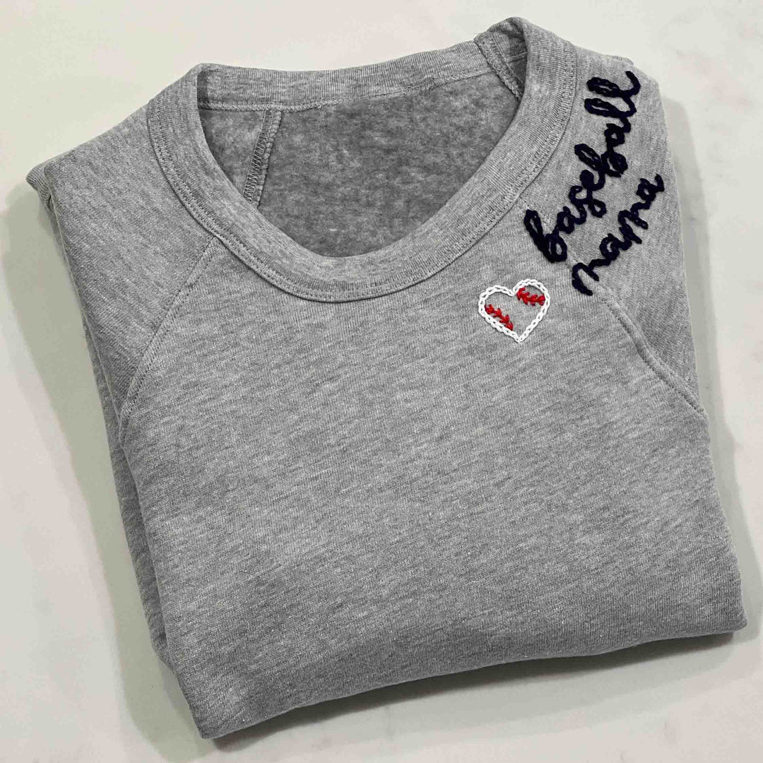 Baseball  Mama Embroidery Sleeve Crewneck Sweatshirt