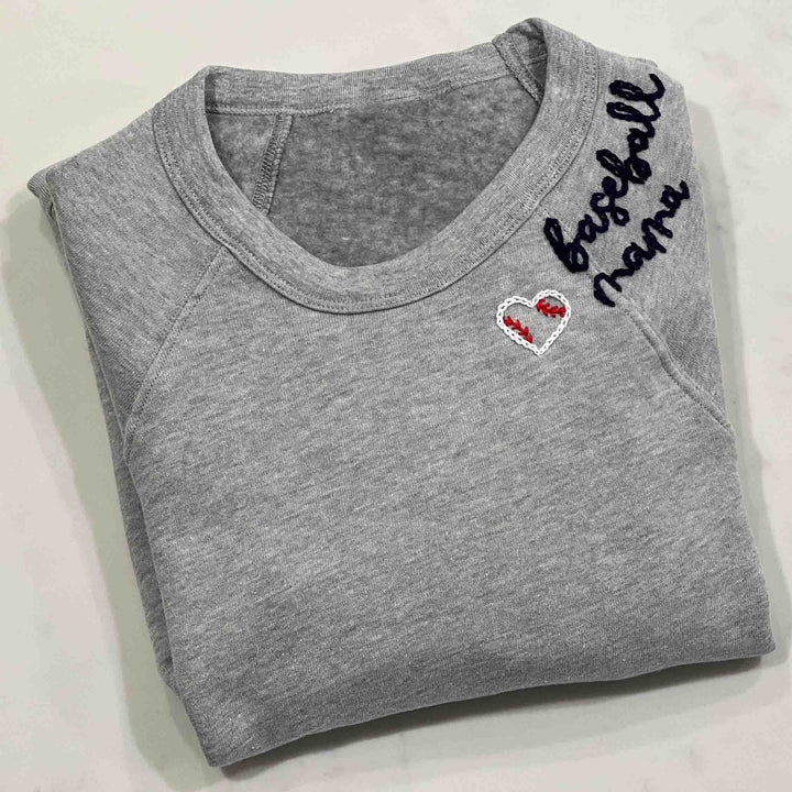 Baseball  Mama Embroidery Sleeve Crewneck Sweatshirt