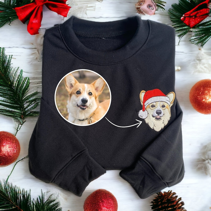 Custom Embroidered Pet Portrait Christmas Jumper Sweatshirt Hoodie T-shirt Christmas Gift