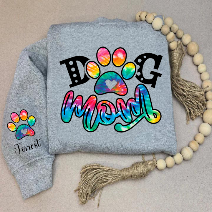 Custom tie-dye dog mom leopard paw print hoodie