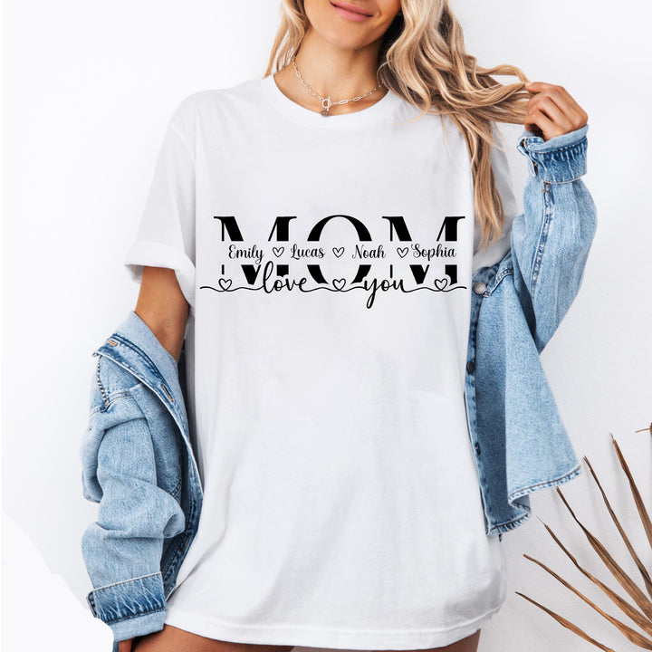 Custom Mom Split Name T-shirt, Mom's gift