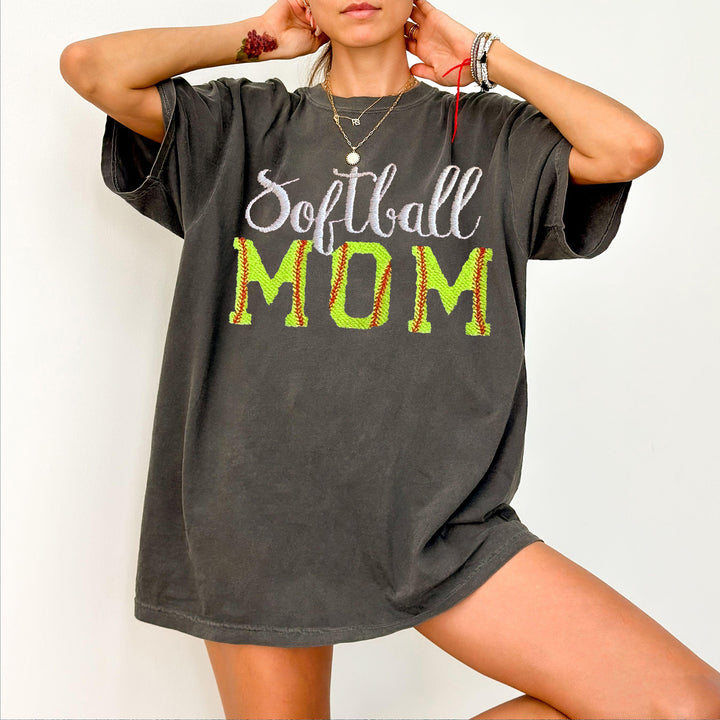Custom Embroidered Softball Mom Sweatshirt with Kid Name on sleeve Personalized Softball MOM T-Shirt