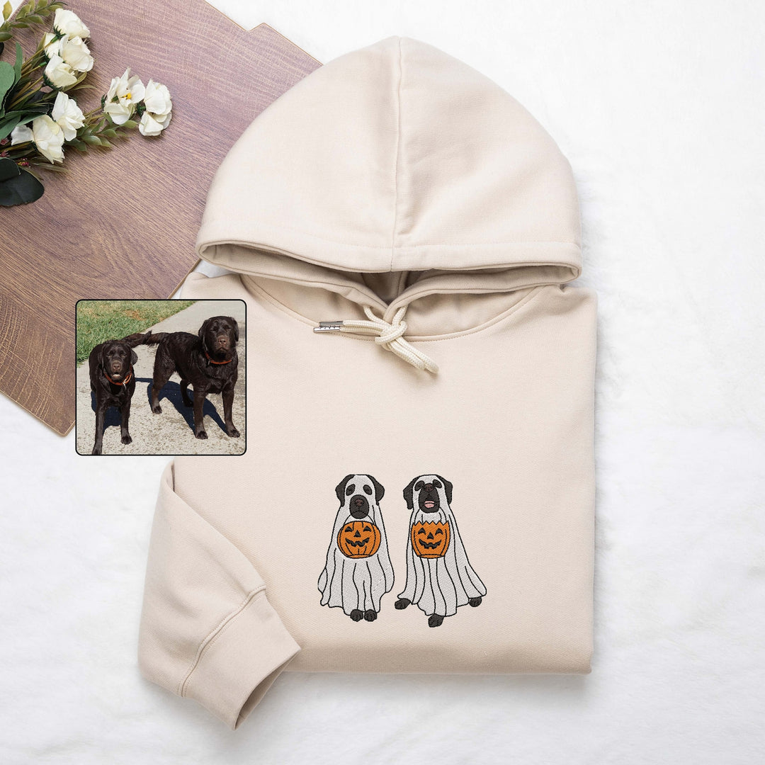 Custom Dog Embroidered Sweatshirt Halloween Ghost Hoodie