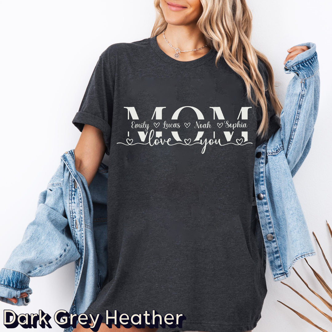 Custom Mom Split Name T-shirt, Mom's gift