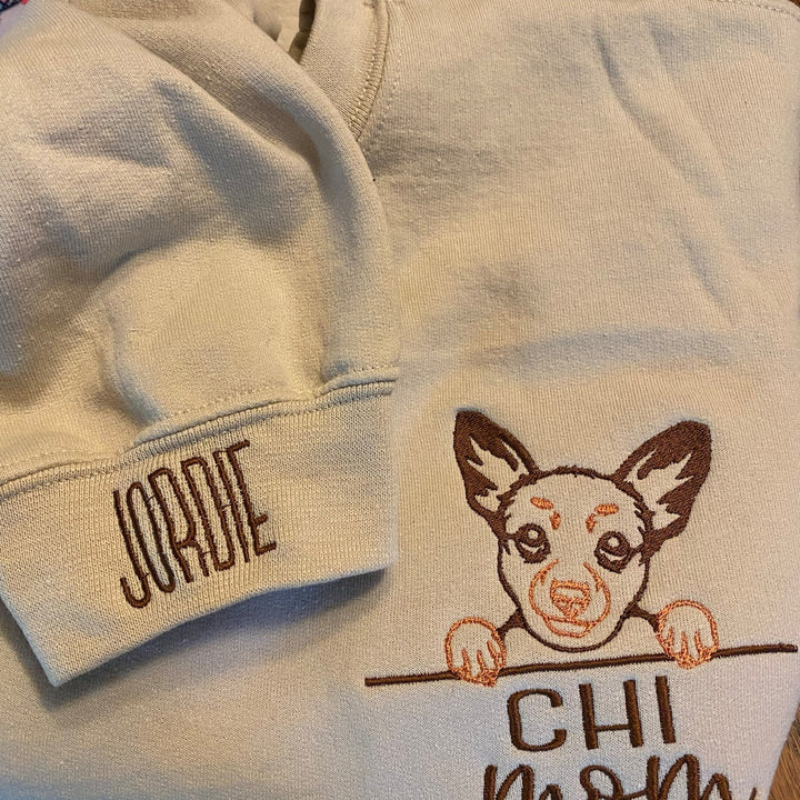 Embroidered Pet Portrait Sweatshirt Hoodie With Pet Name Christmas Gift For Dog Mom Pet Lovers