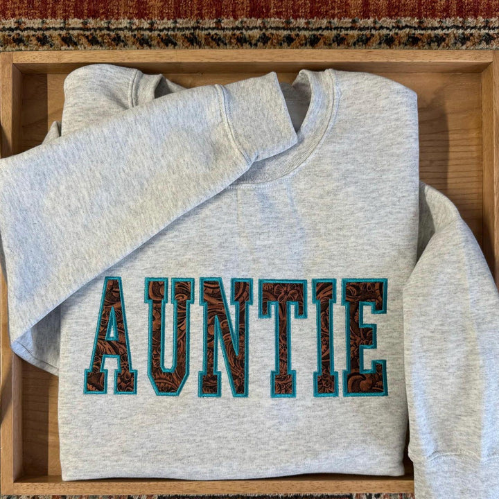 Embossed Faux Leather Applique Sweatshirt