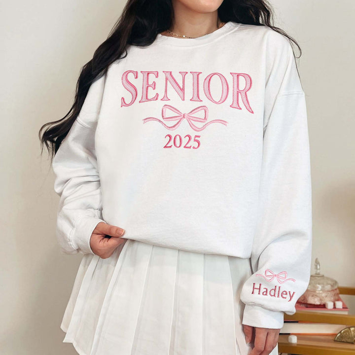 Embroidered Senior Coquette Bow Sweatshirt