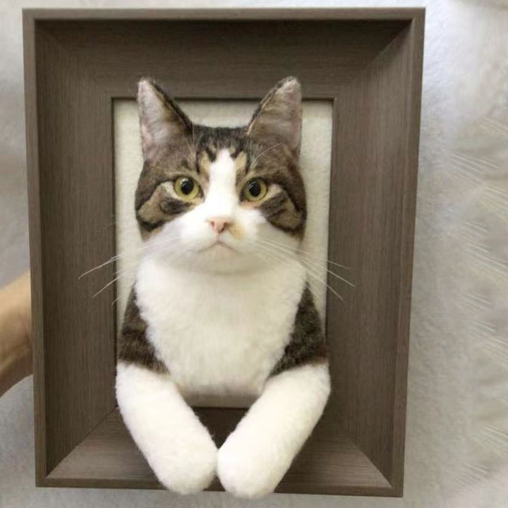 Handmade Cat Wool Felt Frame - Personalized Pet 3D Portrait