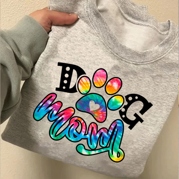 Custom tie-dye dog mom leopard paw print hoodie