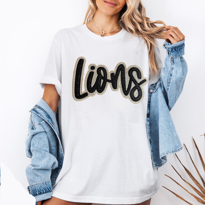Custom Glitter Embroidered Team Sports Mom T-shirt