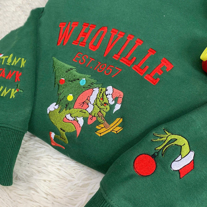 Christmas Embroidered Sweatshirt, Embroidered Greenched Hoodie/Sweater, Gift For Her, Christmas Embroidered Hoodie